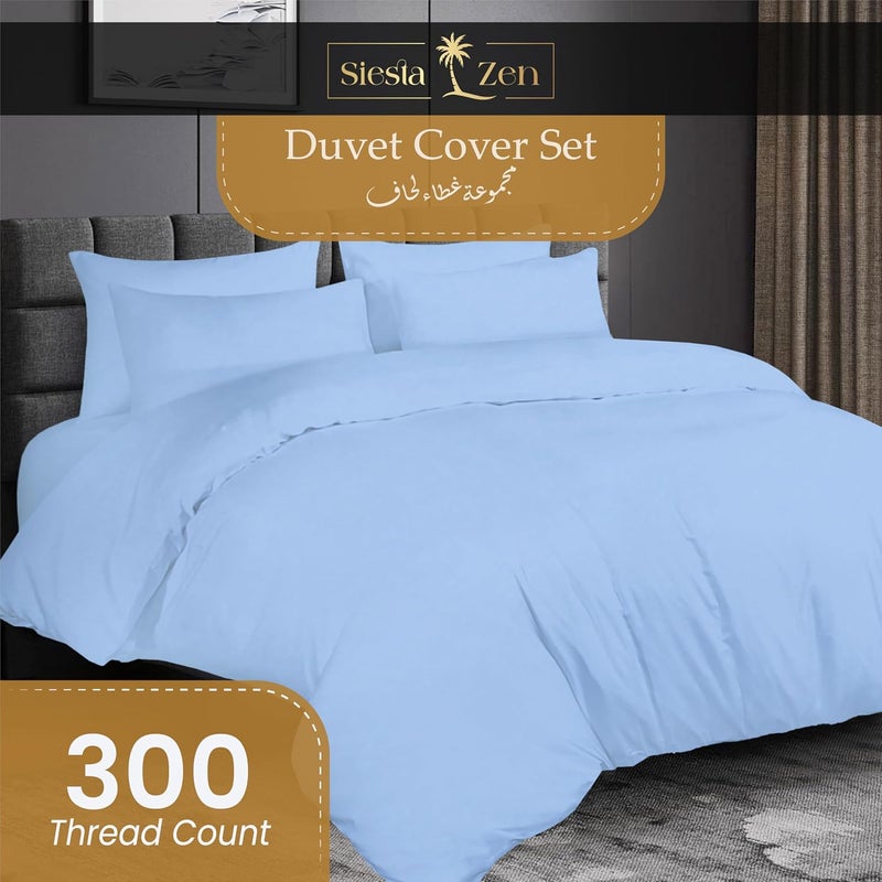 Siesta Zen Premium 100% Egyptian Cotton Duvet Cover Set - King Size, Blue - Image 3